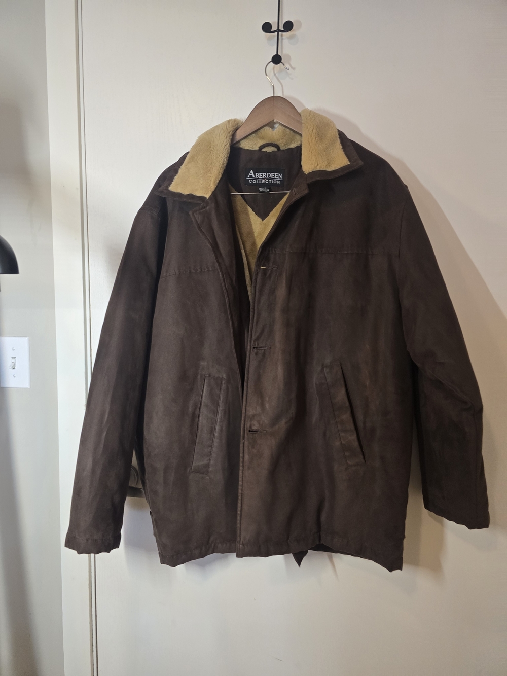 Brown Suede Like  Bomber Jacket with Tan Shearling Collar
